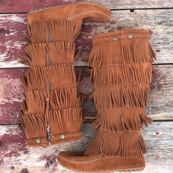 Minnetonka Shoes - 🍄 Minnetonka Women’s Brown 5- Layers Fringe Suede Tall Boot